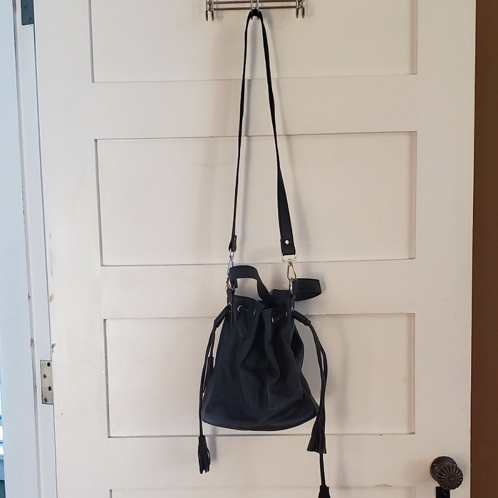 Black Leather Bucket Bag